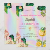 Palm Leaves Shells Cocktail Holografische Verjaard Kaart (Voorkant / Achterkant)