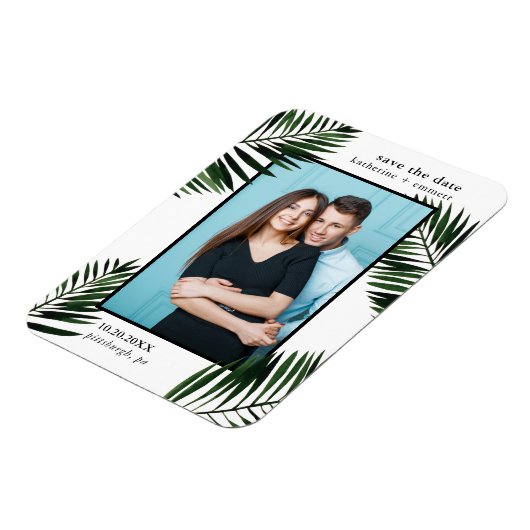 Palm Leaves Sla de datum bruiloft foto Magneet (Linkerzijde)