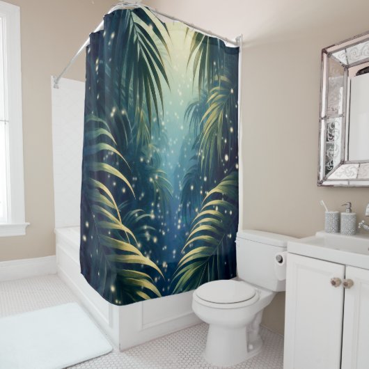 Palm leaves sparkled by moonshine and fireflies douchegordijn (In situ)