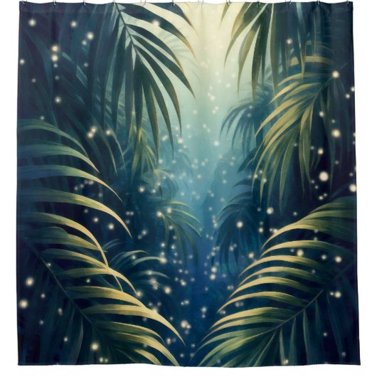 Palm leaves sparkled by moonshine and fireflies douchegordijn (Voorkant)