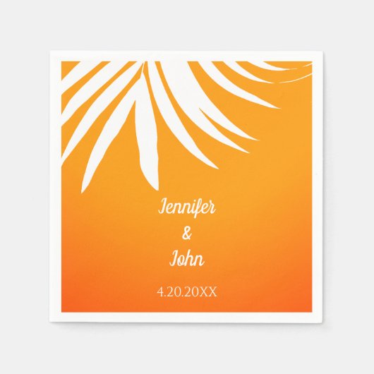Palm Leaves Sunset Sinaasappel Cool Tropical Weddi Servet (Voorkant)