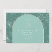 Palm Leaves Tropical Aqua Seashell Foto Save The Date (Voorkant)