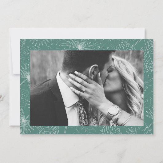 Palm Leaves Tropical Aqua Seashell Foto Save The Date (Achterkant)