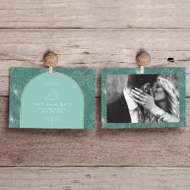 Palm Leaves Tropical Aqua Seashell Foto Save The Date