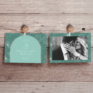 Palm Leaves Tropical Aqua Seashell Foto Save The Date