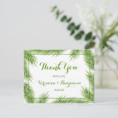 Palm Leaves Tropical Beach Bruiloft Dank u Briefkaart (Staand voorkant)