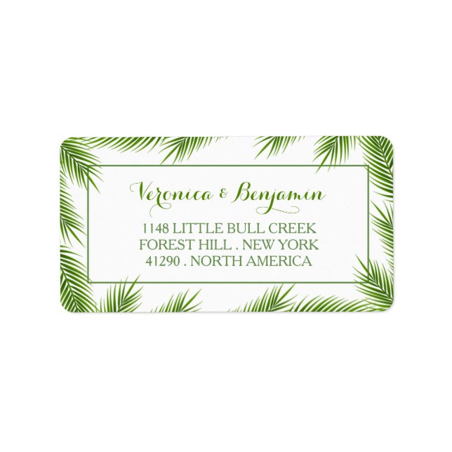 Palm Leaves Tropical Beach Wedding Etiket (Voorkant)