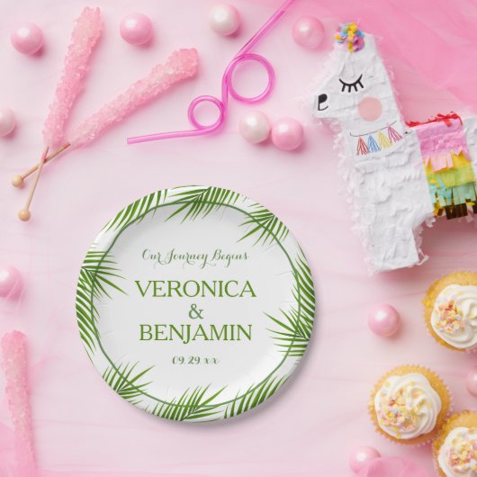 Palm Leaves Tropical Beach Wedding Papieren Bordje (Feest)