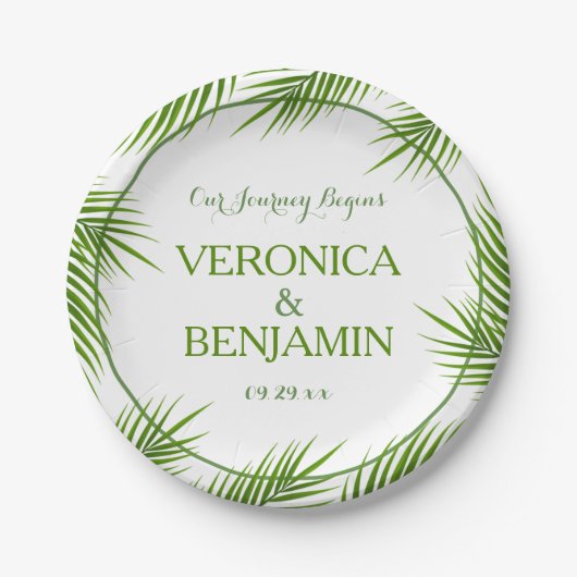 Palm Leaves Tropical Beach Wedding Papieren Bordje (Voorkant)
