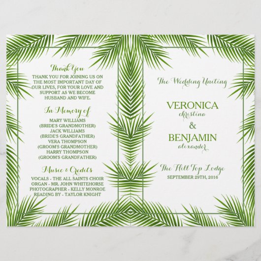 Palm Leaves Tropical Beach Wedding Programme (Voorkant)