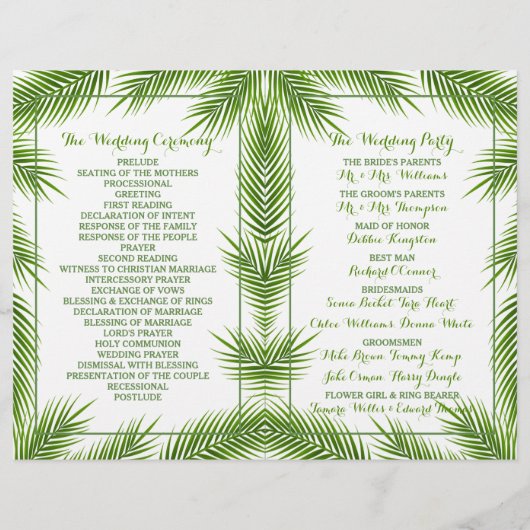 Palm Leaves Tropical Beach Wedding Programme (Achterkant)