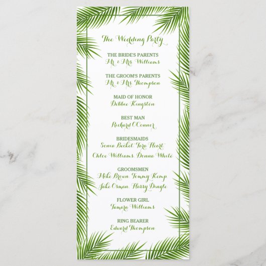 Palm Leaves Tropical Beach Wedding Programme Programmakaart (Achterkant)
