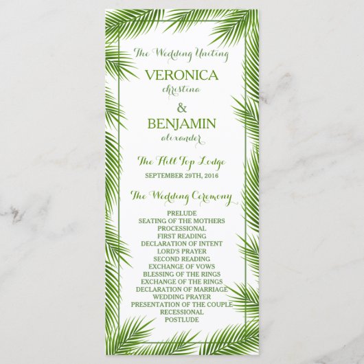 Palm Leaves Tropical Beach Wedding Programme Programmakaart (Voorkant)