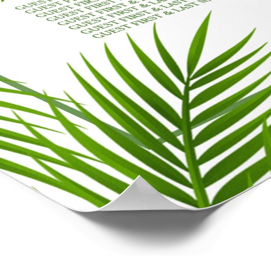 Palm Leaves Tropical Beach Wedding Seding Chart Poster (Hoek)