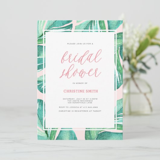 Palm Leaves Tropical Bridal Shower Kaart (Staand voorkant)