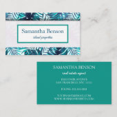 Palm Leaves Tropical Island Green & White Square B Visitekaartje (Voorkant / Achterkant)