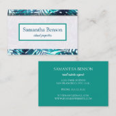 Palm Leaves Tropical Island Green & White Square B Visitekaartje (Voorkant / Achterkant)