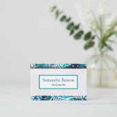 Palm Leaves Tropical Island Green & White Square B Visitekaartje (Staand voorkant)