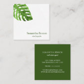 Palm Leaves Tropical Island Green & White Square Vierkante Visitekaartje (Voorkant / Achterkant)