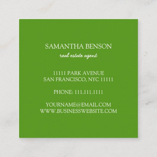 Palm Leaves Tropical Island Green & White Square Vierkante Visitekaartje (Achterkant)