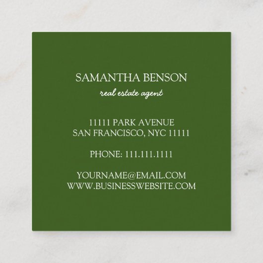 Palm Leaves Tropical Island Green & White Square Vierkante Visitekaartje (Achterkant)