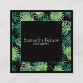 Palm Leaves Tropical Island Green & White Square Vierkante Visitekaartje (Voorkant)