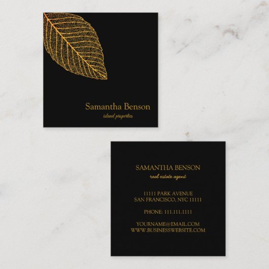 Palm Leaves Tropical Island Green & White Square Vierkante Visitekaartje (Voorkant / Achterkant)