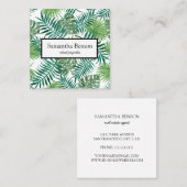 Palm Leaves Tropical Island Green & White Square Vierkante Visitekaartje (Voorkant / Achterkant)