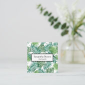 Palm Leaves Tropical Island Green & White Square Vierkante Visitekaartje (Staand voorkant)