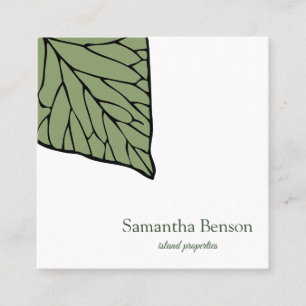 Palm Leaves Tropical Island Green & White Square Vierkante Visitekaartje
