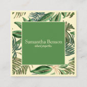 Palm Leaves Tropical Island Green & White Square Vierkante Visitekaartje (Voorkant)