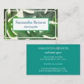 Palm Leaves Tropical Island Green & White Square Visitekaartje (Voorkant / Achterkant)