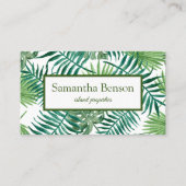 Palm Leaves Tropical Island Green & White Square Visitekaartje (Voorkant)