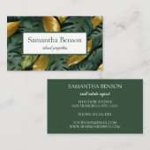 Palm Leaves Tropical Island Green & White Square Visitekaartje (Voorkant / Achterkant)