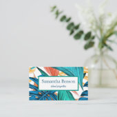 Palm Leaves Tropical Island Green & White Square Visitekaartje (Staand voorkant)