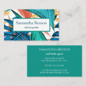 Palm Leaves Tropical Island Green & White Square Visitekaartje (Voorkant / Achterkant)