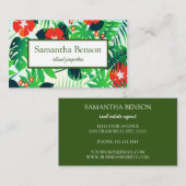 Palm Leaves Tropical Island Green & White Square Visitekaartje (Voorkant / Achterkant)