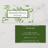 Palm Leaves Tropical Island Green & White Square Visitekaartje (Voorkant / Achterkant)