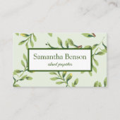 Palm Leaves Tropical Island Green & White Square Visitekaartje (Voorkant)