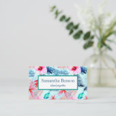 Palm Leaves Tropical Island Green & White Square Visitekaartje (Staand voorkant)