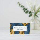 Palm Leaves Tropical Island Green & White Square Visitekaartje (Staand voorkant)