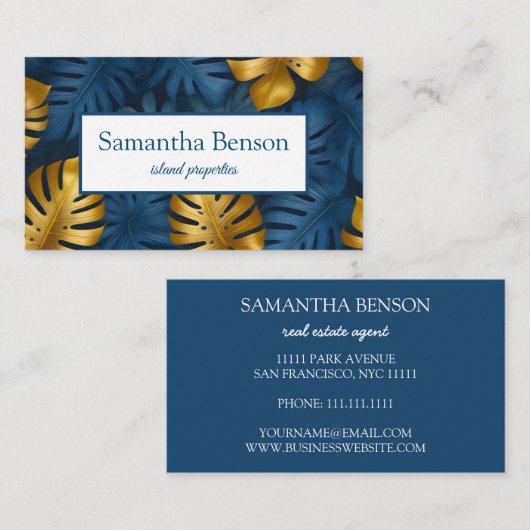 Palm Leaves Tropical Island Green & White Square Visitekaartje (Voorkant / Achterkant)