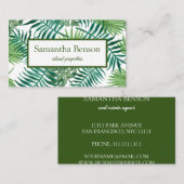 Palm Leaves Tropical Island Green & White Square Visitekaartje (Voorkant / Achterkant)