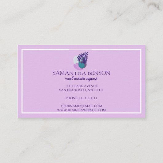 Palm Leaves Tropical Island Green & White Visitekaartje (Achterkant)