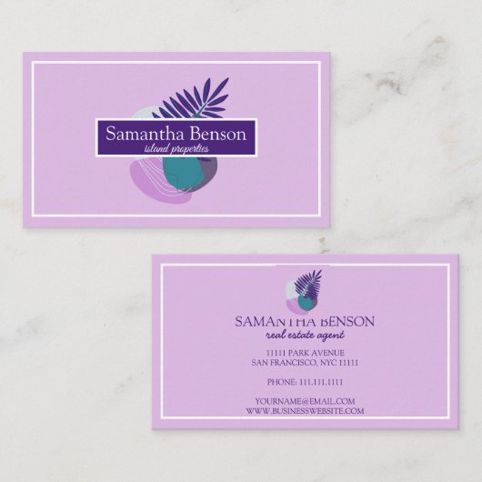 Palm Leaves Tropical Island Green & White Visitekaartje (Voorkant / Achterkant)