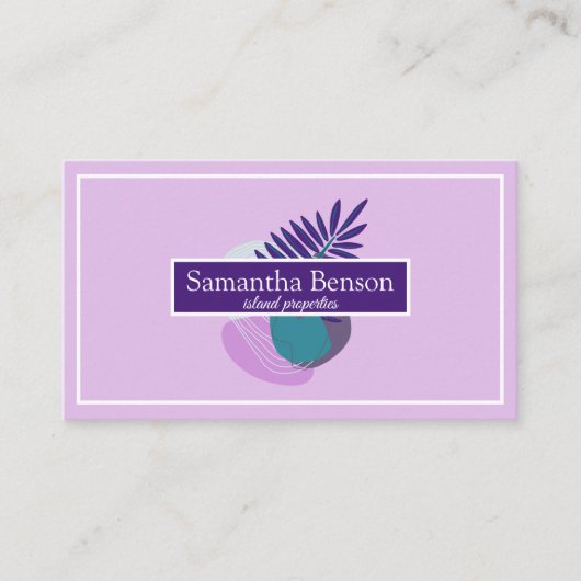 Palm Leaves Tropical Island Green & White Visitekaartje (Voorkant)