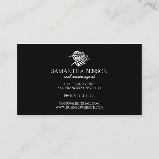 Palm Leaves Tropical Island Green & White Visitekaartje (Achterkant)