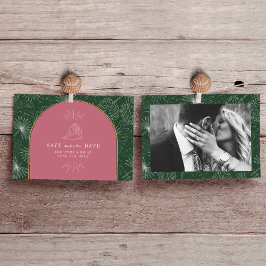Palm Leaves Tropical Pink & Green Seashell Foto Save The Date