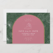 Palm Leaves Tropical Pink & Green Seashell Foto Save The Date (Voorkant)