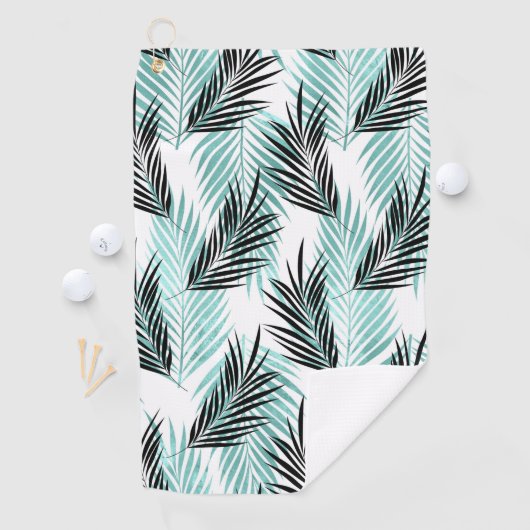 Palm Leaves Tropical Tree Bright Turquoise Black Golfhanddoek (Insitu)